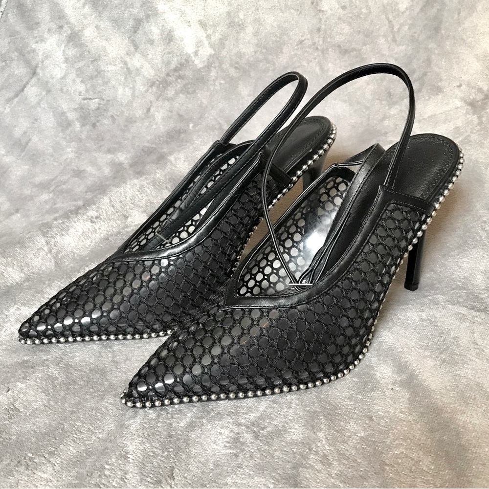 ASOS Stiletto fishnet mesh clear plastic pointed toe heels glam party shoes